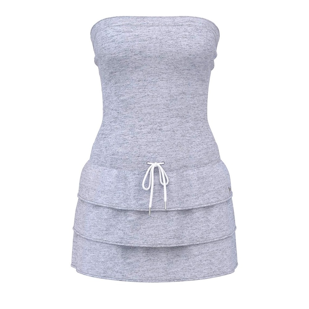 Gray Strapless Dress with Drawstring